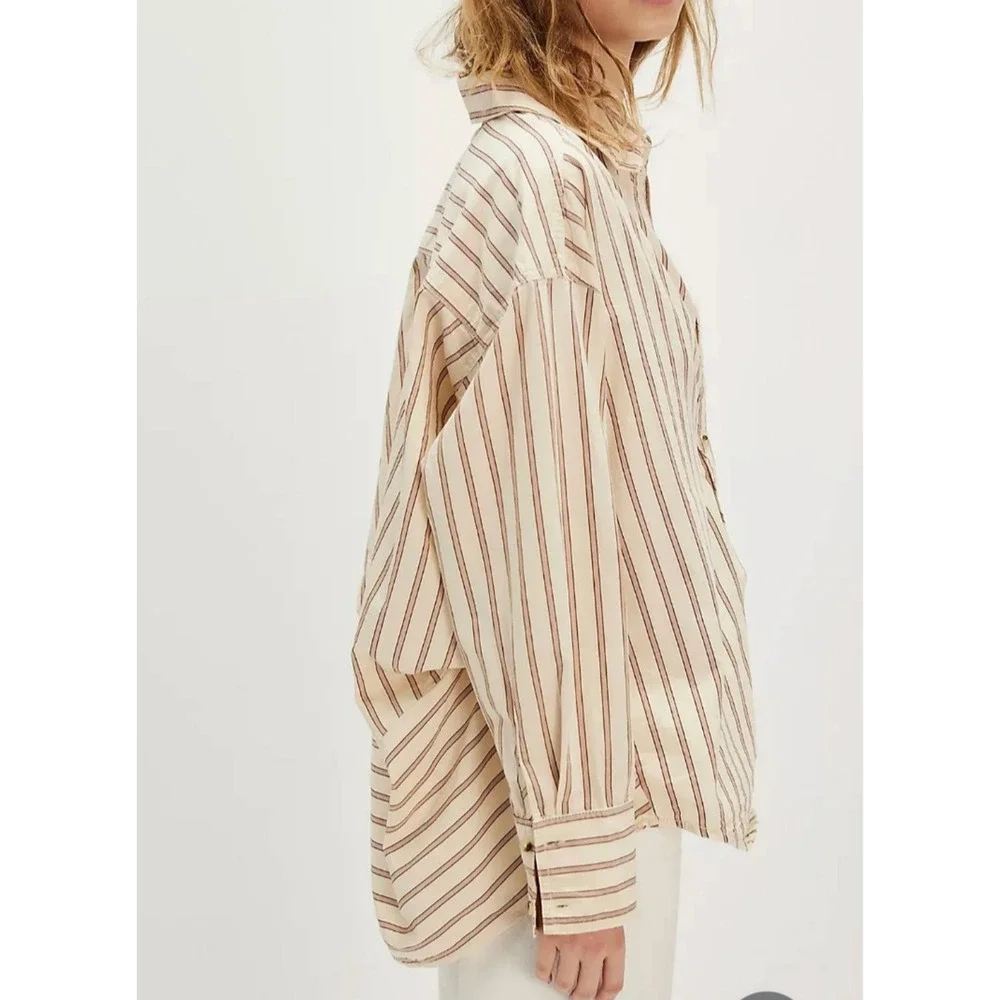 Free People women's‎ Striped Button-Up Oversized XS 